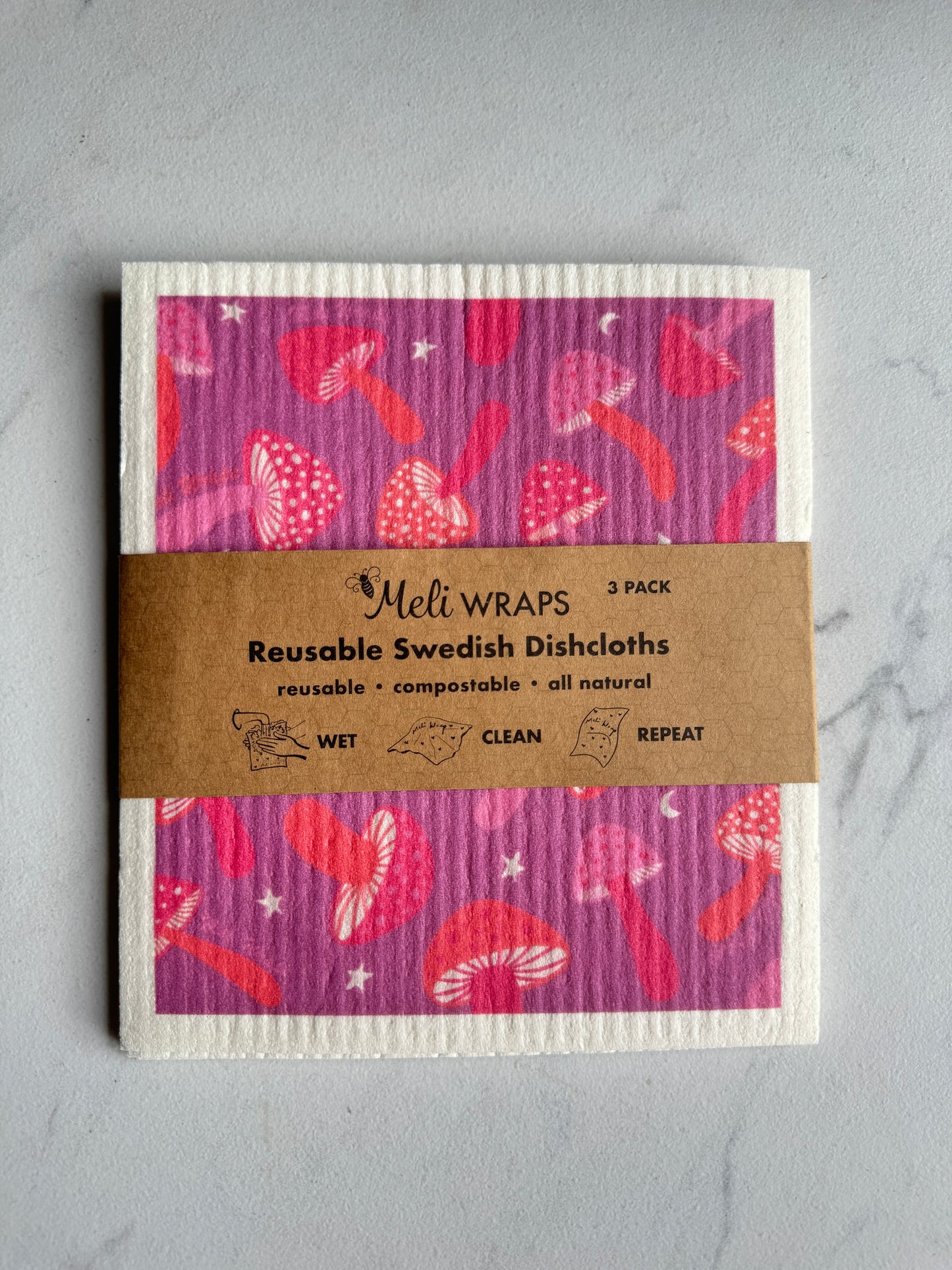 Purple Mushroom Swedish Dish Cloth Set of 3